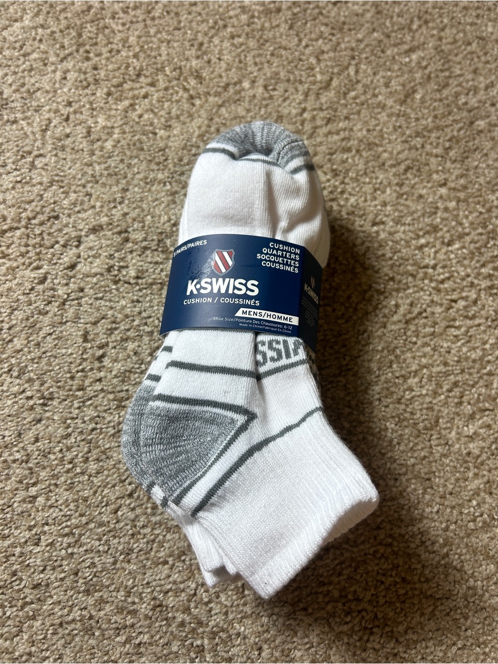K-Swiss Men’s Quarter Athletic Socks 5 Pair White Gray Cushioned Sport Performan